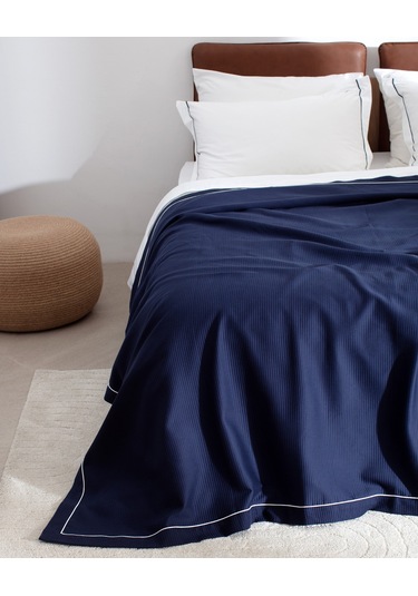 Caline King Size %100 Pamuk Pikeli Nevresim Takımı - Beyaz/lacivert 8684427124802 Çok Renkli