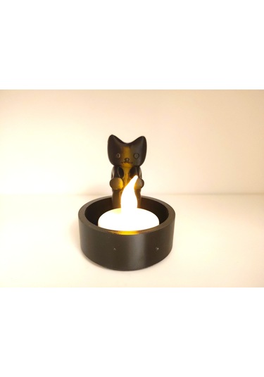 Siyah Sevimli Kedi Mum Led 2 Adet Dekoratif Eşya Hediyelik