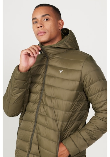 Erkek Hakı Standart Fit Normal Kesim Kapüşonlu Mont Haki