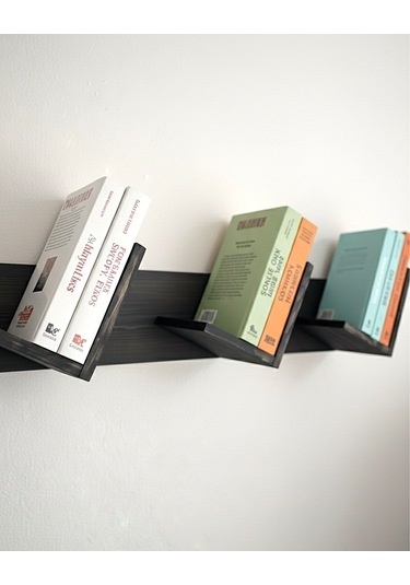 Doğal Ahşap Kitaplık, Dekoratif Tasarım Ahşap Vintage Kitaplık Siyah