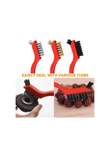 Padalink 3'lü Temizlik Fırçası Seti: Pas Kaldırıcı, Çelik/ Bakır/ Nilon Telli, Ev Ve Alet Temizliği, Ergonomik Abs Kolu, 7 İnç, Ahşap Karton Paket