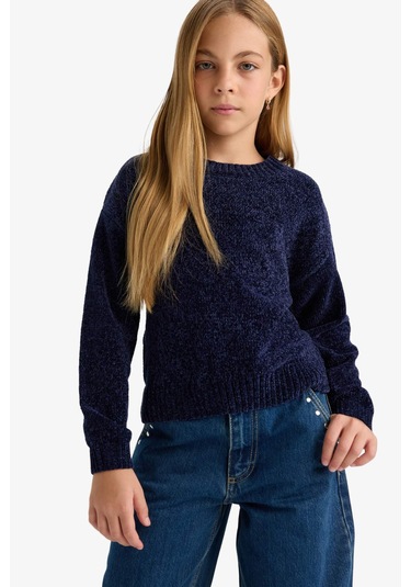 Defacto Kız Çocuk Bisiklet Yaka Şönil Kazak F2619a825wnnv256 Lacivert