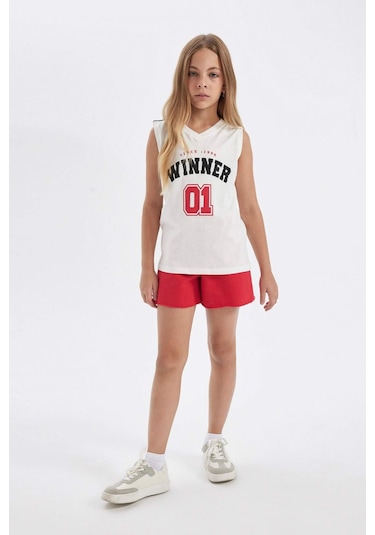 Defacto Kız Çocuk Dokuma Etiketli Şort D0907A824HSRD117 Kırmızı