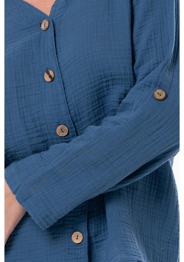 Uzun Kol Sedef Yazlık Müslin Gömlek İndigo İndg-indigo İndigo