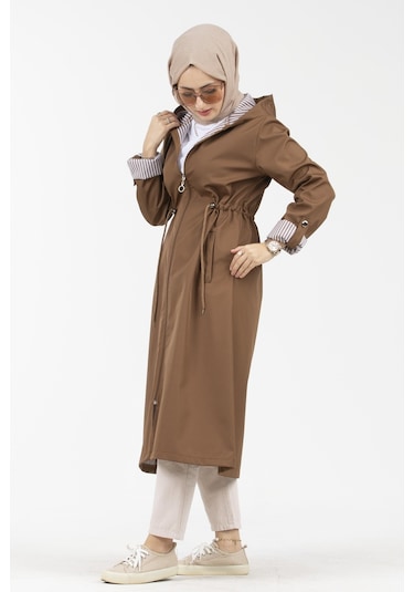 Sevitli İçi Çizgili Trençkot-taba-2733-taba Taba