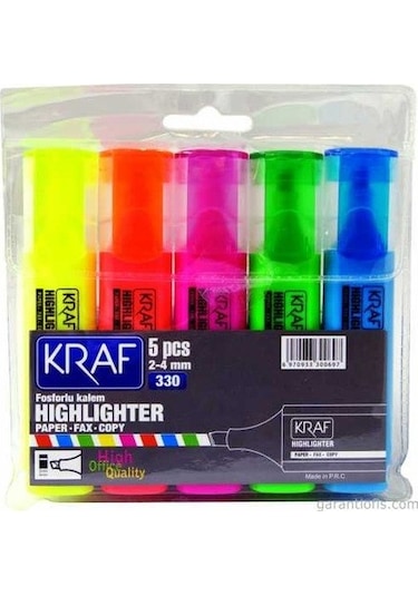 Kraf 330 Fosforlu Kalem Seti 5 Renk Çok Renkli