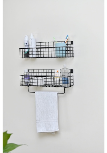 Metal Mutfak Banyo Duvar Havluluk Rafı 2’Li Set Wd 239 Siyah