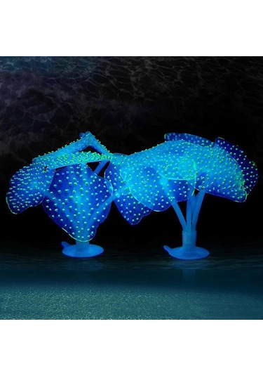 Sones Akvaryum Ürünleri Dekorasyon Silikon Simülasyon Floresan Vantuzlu Denizanası, Boyut: 10 10 9cm Yeşil