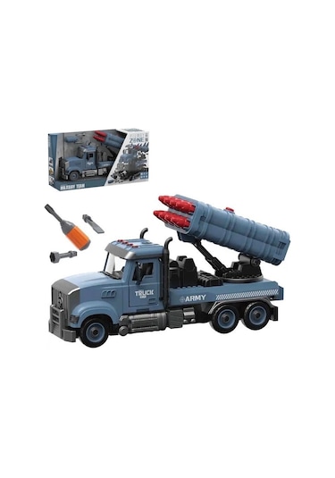 Müzikli Işıklı Sürtmeli Roket Atarlı Askeri Araba Sök Tak