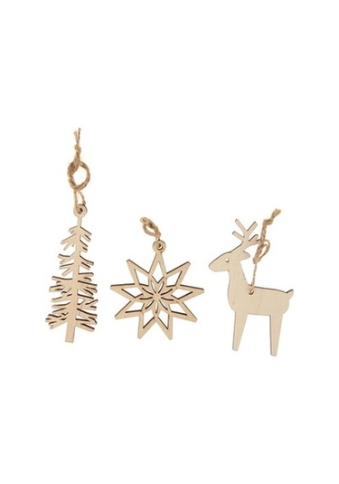 Lijinxu 3 Parça Ahşap Kar Tanesi Geyik Noel Ağacı Asılı