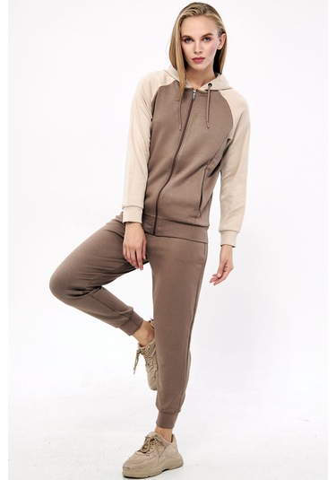 Trendhill Kadın Açık Kahve Modal Scuba Eşofman Takım Edy5542ak Açık Kahverengi