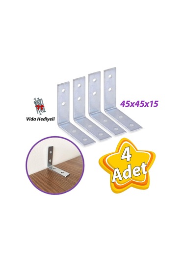 4 Adet Mobilya Eşya Dolap Duvar Sabitleyici Köşe Bağlantı L Demir Gönye Deprem Güvenliği 45x45x15mm