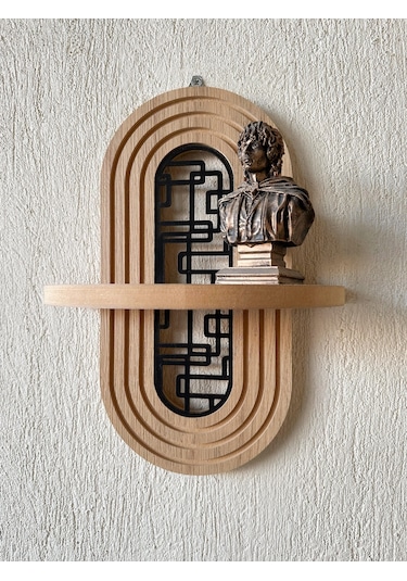 Ahşap Mdf Ortası Desenli Duvar Rafı - Labirent Desen