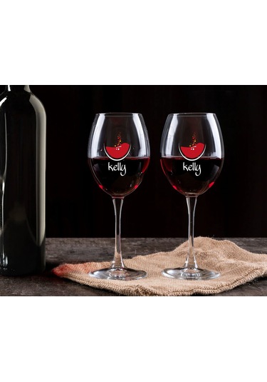 Bk Gift Kişiye Özel İsimli Renkli Baskılı 2li Şarap Kadehi Seti- 3, Şarap Kadehi Hediye Seti, Doğum Günü Hediyesi, Sevgiliye Hediye Kobitmeyen137724 B