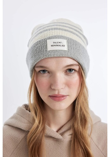 DeFacto Kadın Dokuma Etiketli Çizgili Bere A5636AX24WNGR105