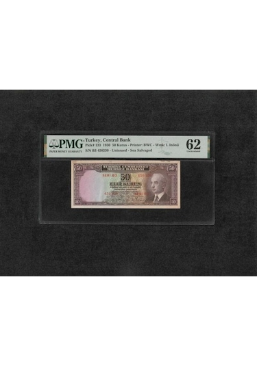 Pmg 62 Unc Çil İnönü Batan Gemi 50 Kuruş P 133 1930 S/n B3 450227 2. Ems
