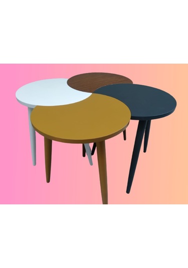 Zigon-Orta Sehpa Takım Hilal Model Parlak Çok Renkli Kayın Torna