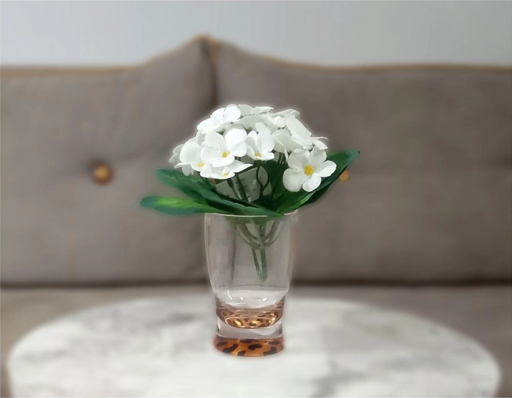 2 Adet Vazo Dahil,vazoda Çiçek,beyaz Yapay Çiçek,vazo Dekoratif Leopar 6x6x16cm Çok Renkli