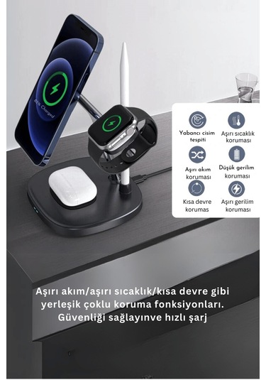 Qpen Ds12 4in1 15w Masaüstü Kablosuz Şarj Standı