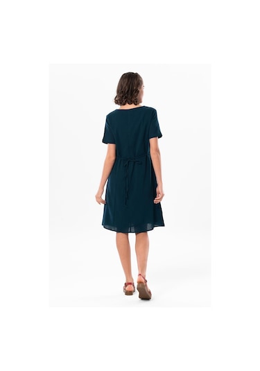 Kolsuz Şile Bezi Kruvaze Yaka Nakışlı Tülin Midi Boy Yazlık Otantik Elbise Petrol Ptrl-petrol