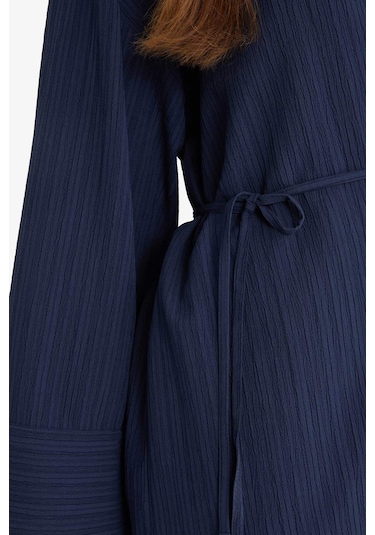 Defacto Relax Fit 2li Takım Gofre Dokulu Uzun Kollu Kimono Pantolon F4095ax25smnv31 Lacivert