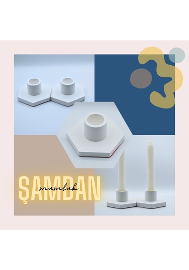 Lumen Dekoratif 2'li Mumluk & Şamdan Seti El Yapımı Obje Minimalist Tasarım Beyaz