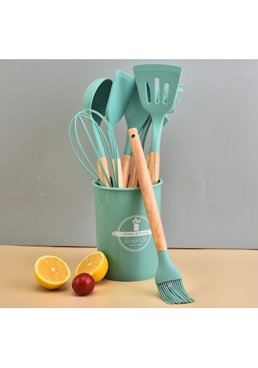 Yystore Silikon Mutfak Gereçleri Mutfak Seti Onbir Parçalı Yapışmaz Pişirme Seti Açık Gri