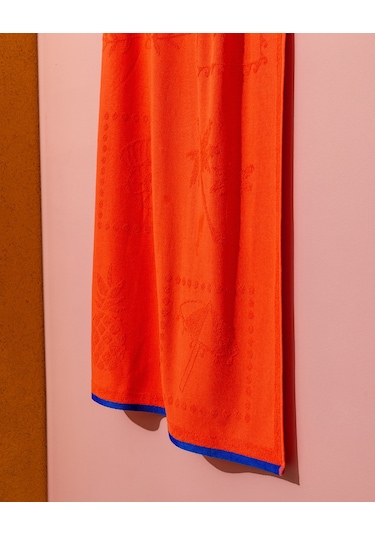 Madame Coco Sorle %100 Pamuk Plaj Havlusu - Turuncu - 70x150 Cm 8684427222843 Turuncu