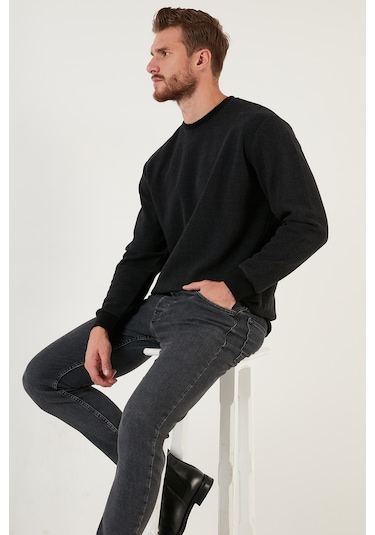 Buratti Slim Fit Bisiklet Yaka Pamuklu Erkek Kazak 456201 Antrasit