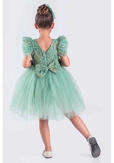 Kız Çocuk Elbise Tütü Etek Nakışlı Yeşil