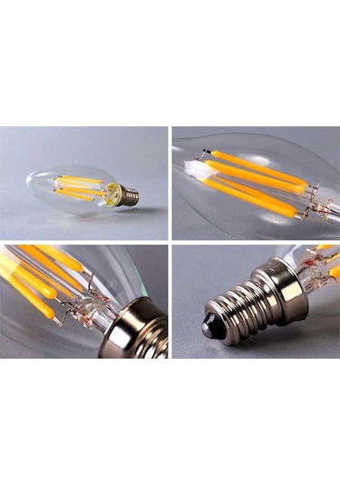 Rustik Led Ampul 4w E14 İnce Duy Gün Işığı 10 Adet Düz Mum Ampul