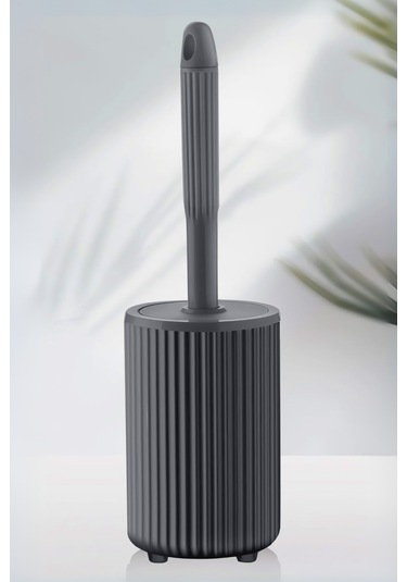 Flora Yuvarlak Tuvalet Fırçalık, Klozet Banyo Wc Temizlik Fırçası Gri