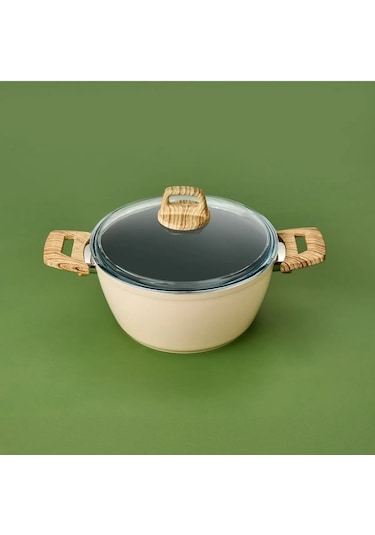 Hisar Seramik Derin Tencere - Beyaz / Kahverengi - 24 Cm
