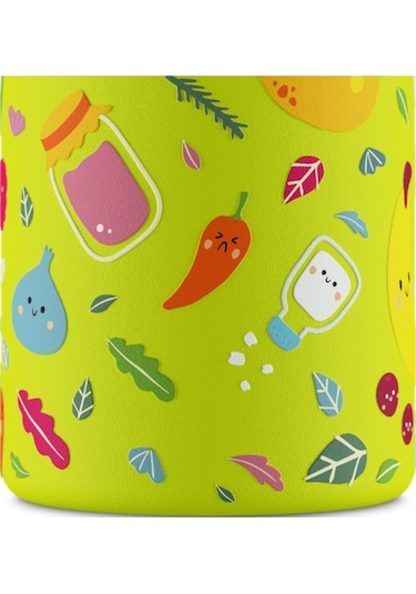 Kids Bottle Veggie Friends Pipetli Paslanmaz Çelik Çocuk Su Matarası 250 Ml Sarı