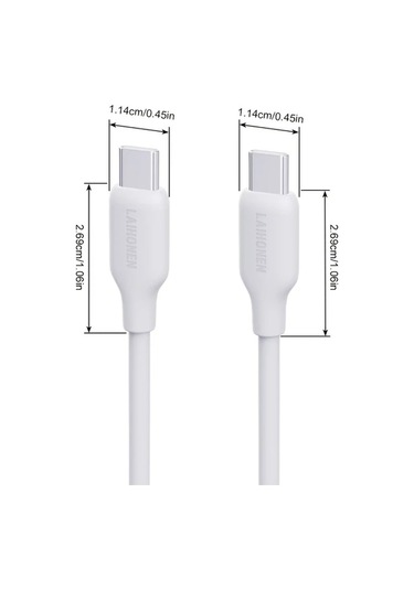 Willowhaven Beyaz 10ft 60w Usb C Kablosu Yumuşak Silikon Hızlı Şarj Macbook Uyumlu Samsung