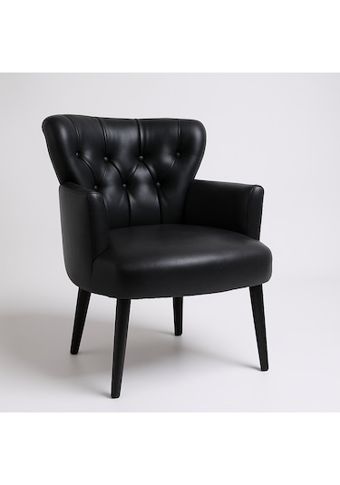 Roma Berjer - Modern Tekli Koltuk - Deri Kumaş - Siyah