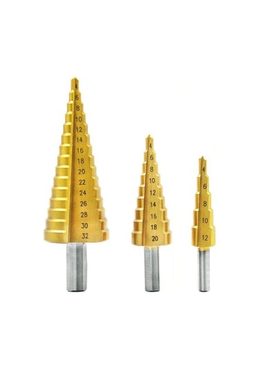 3lü Set Paslanmaz Kademeli Matkap Ucu Sac Delme Uç Sac Delgi Set