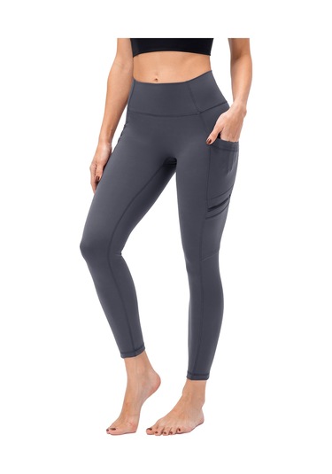 Kosona Kadınlar Yüksek Bel Dört Cep Spor Tayt - Yoga, Koşu, Bisiklet İçin Dayanıklı Nilon-spandex Gri Avrupa Numara 6/m Gri