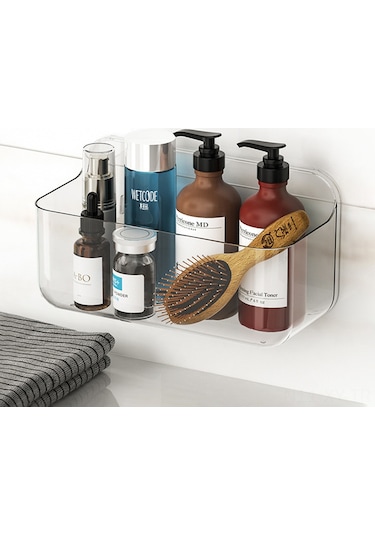 Shineyee Banyo Suda Dökmeli Sıvı Tutucu, Delme Olmayan Duvar Takımı, Sabun Ve Kosmetik İçin Açık Bölmeli Beyaz Depolama Rafı A1311000-01 Diğer