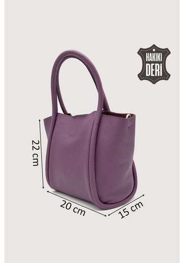 Hakiki Deri Kadın Organizerlı El Çantası Mürdüm Smr9206 Mürdüm