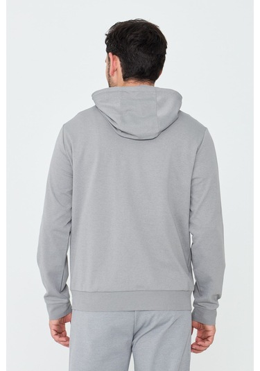 White Stone Gri Kapüşonlı Fermuarlı Erkek Sweatshirt Grey