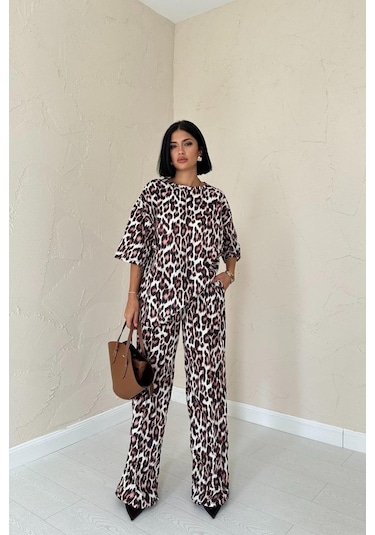 The İstanbul Leopar T-shirt Ve Pantolon Takım Çok Renkli