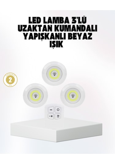Kablosuz Gün Işığı 3 Lü Led Spot Lamba Kumandalı Çok Renkli