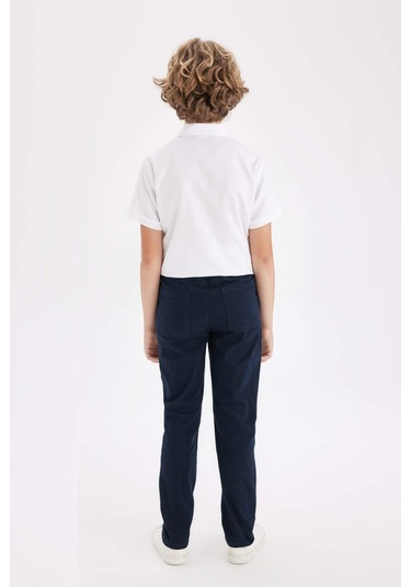 DeFacto Erkek Çocuk Düz Paça Beli Lastikli Cepli Lacivert Basic Düz Gabardin Okul Pantolonu T8850A624AUNV253