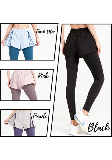 Skycity Esnek Bel, Hızlı Kuruma Ve Tam Kapsama Özellikli 2 Si 1 Arada Kadın Spor Taytı Koyu Mavi