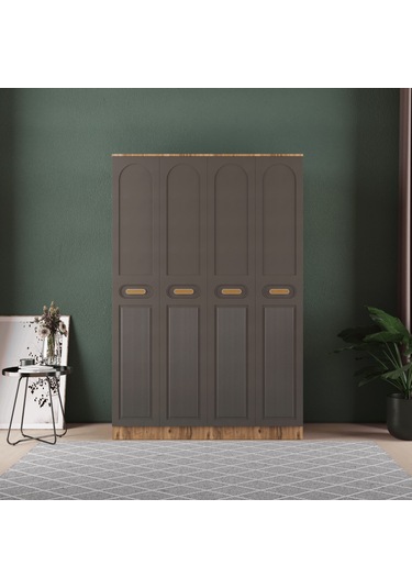 Pera 4 Kapaklı Eko Bazalı Gardırop - Mdf Kapak Antrasit