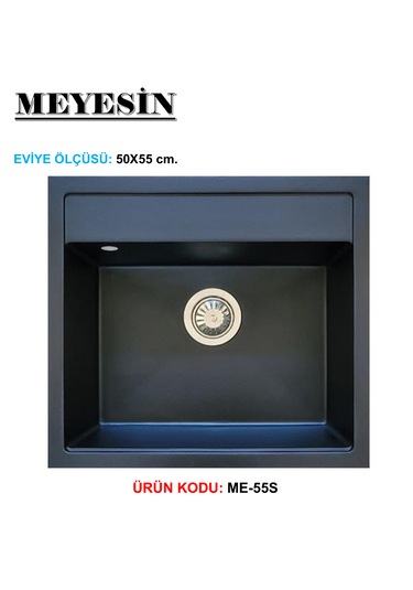 Meyesin ME-55S Granit Tek Göz Mutfak Evyesi Siyah 50 x 55 CM