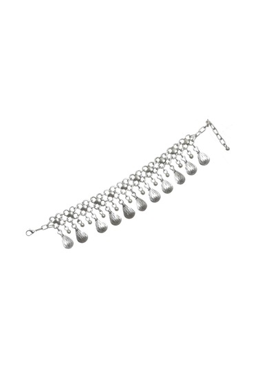 Labalaba Kadın Antik Gümüş Kaplama Zincirli Model Yonca Stilizesi Halhal Gümüş