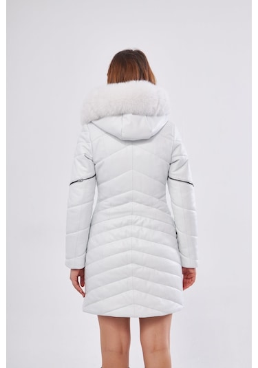 Derinss Dka1704 Hakiki Deri Kadın Beyaz Kaban/mont 001