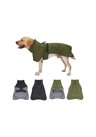 Geeksen Köpek Isılandırıcı Montu - Yüksek Yakalı, Yansıtıcı Şeritli, Su Geçirmez, Kürk Döşemeli, Asker Yeşili L Ya002q031